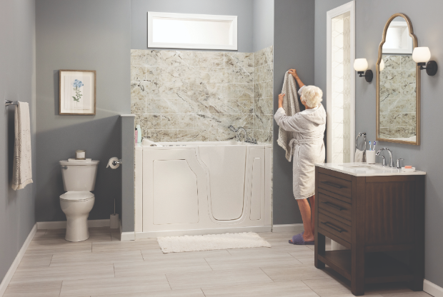 Walk-in tub with door and seat